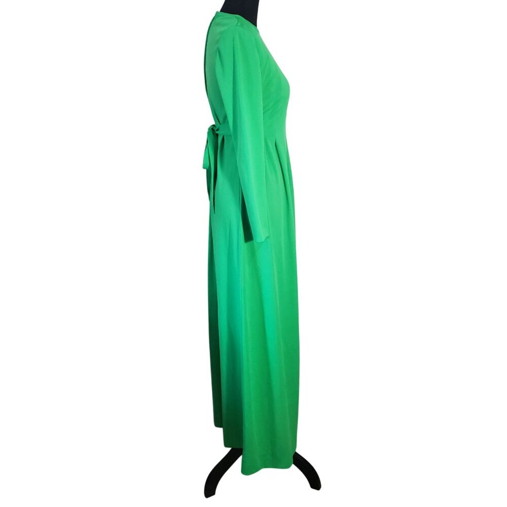 Vintage 1970s Lime Green Long Sleeve Maxi Dress Size 8 Bold Party Formal Hippie‎ - Picture 2 of 10
